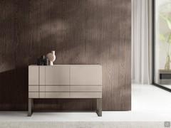 Oyster matt lacquered sideboard in the 3-door version with limited overall dimensions: the width is only 132.9 cm