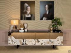 Canova sideboard in porcelain and glass- doors in porcelain stoneware V089P Symphonie and bronze mirrored glass