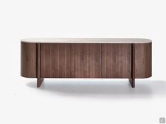 Front view of the Dafne sideboard in curved wood