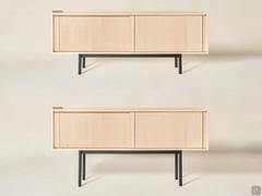 Two versions of Katen sideboard with two sliding doors: one has the low base 22 cm high and the other one comes with the 37 cm high one