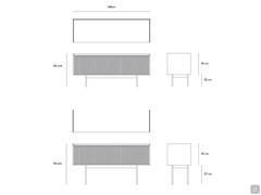 Schematics and measurements of Katen sideboard in the model with two sliding doors, available both in the version with high and low base