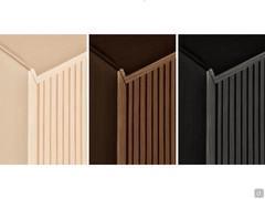 detail of the fronts with ribbed effect in solid wood in three finishes: natural, brown and black