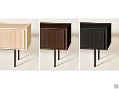 Ribbed fronts of Katen sideboard in the three available finishes: all made starting from the solid wood then tinged.