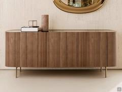 Lena sideboard with Canaletto walnut doors and structure and bronze-painted metal high feet