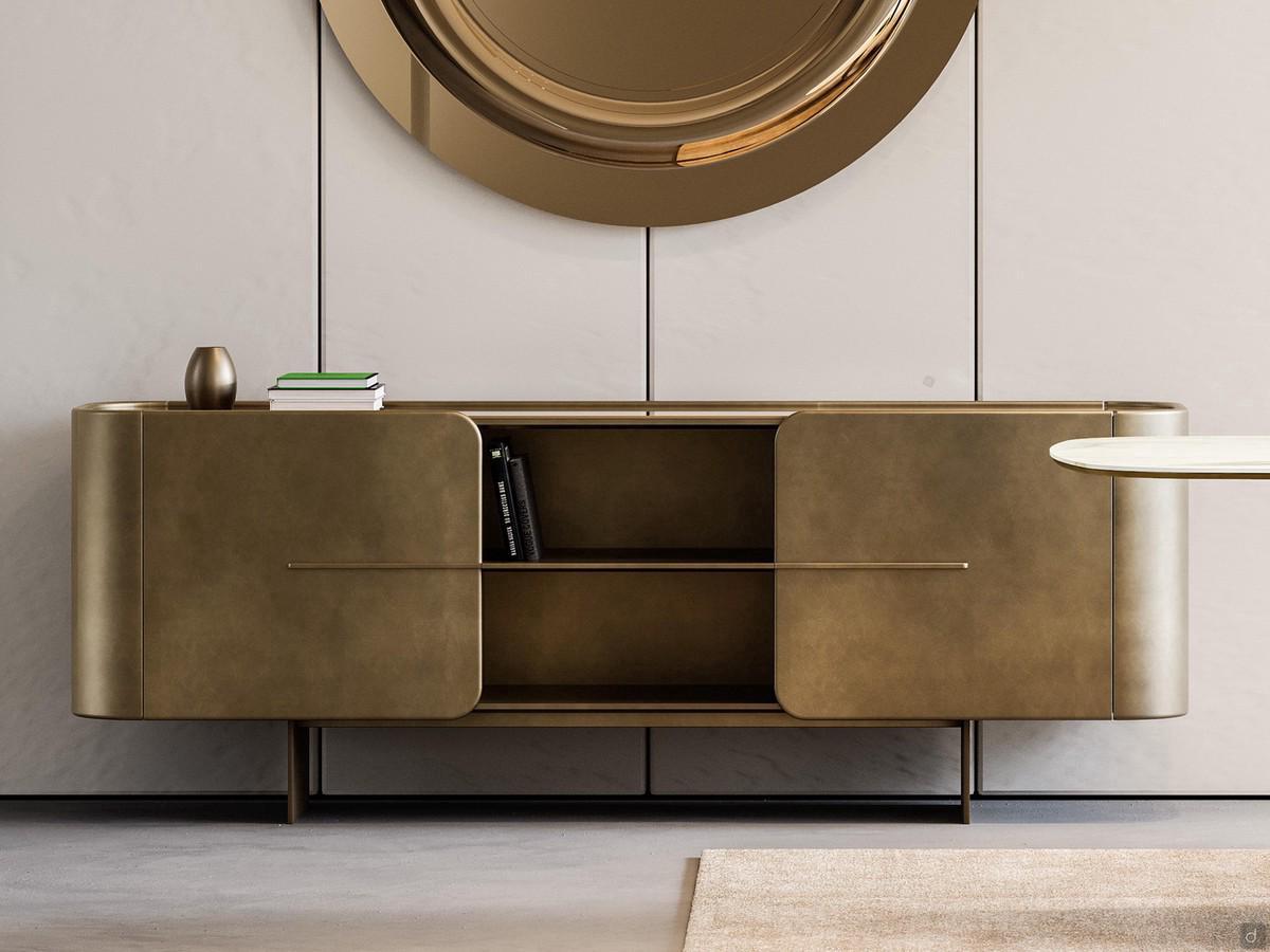 Keyra modern sideboard with 2 doors in vintage brushed bronze lacquered wood