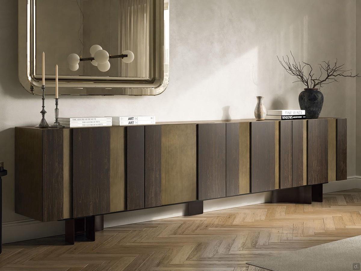 Two-tone sideboard in dark oak wood Amsterdam by Cattelan, complete with a painted metal base