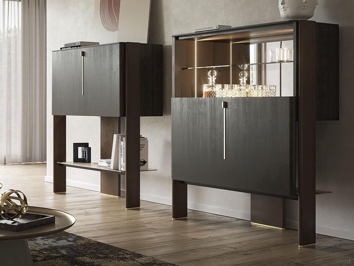 Modern cupboard with vertical sliding door and anti-gravity system