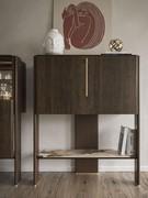 Cremona modern cupboard with sliding door and metal inserts in brass metal