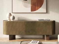 Savoy three-door sideboard with ceramic top by Cattelan: doors and structure in oxybrass painted metal