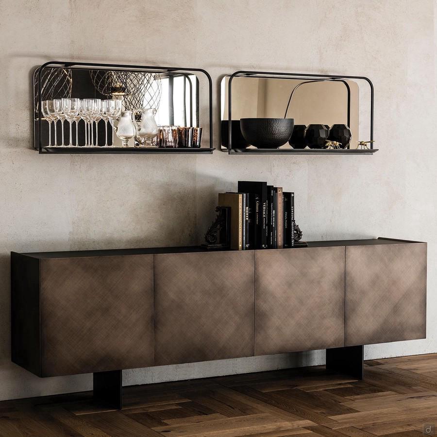 Arizona sideboard with bronze doors by Cattelan with black embossed metal minimal foot