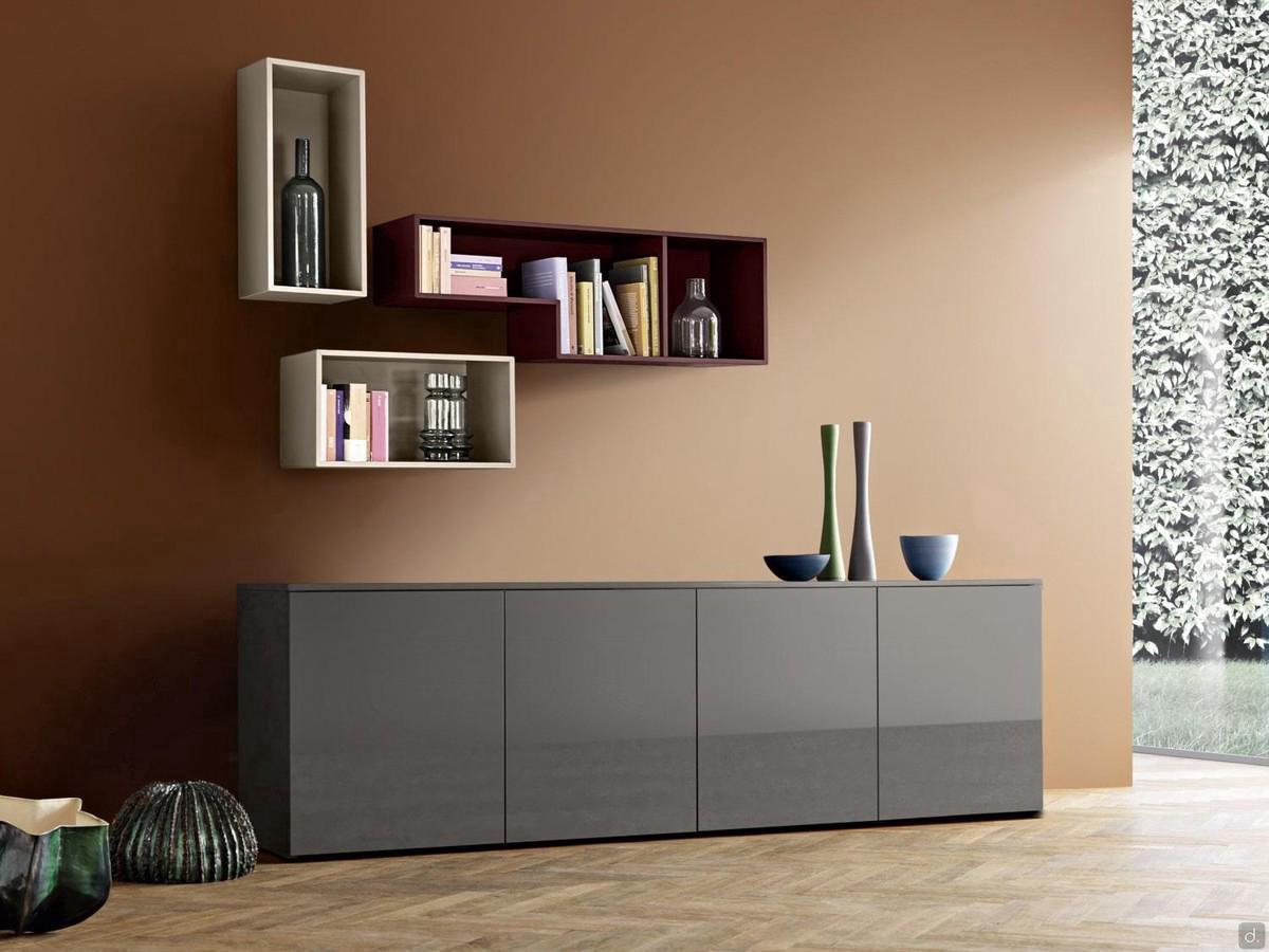 Modern living room sideboard Fly with four doors in high gloss lacquer