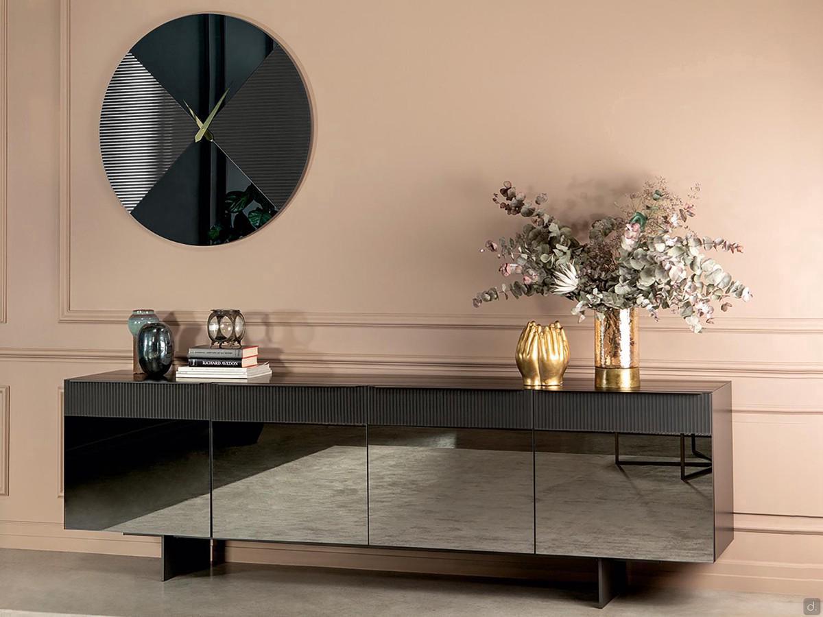 Cannetè sideboard with ribbed glass doors - smoked mirror glass doors