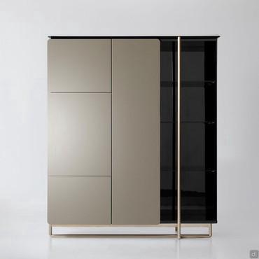 Apotema modern cupboard with leather panels and open compartments