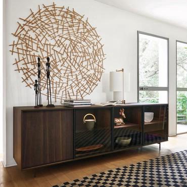 Virginia sideboard in wood and glass, with high feet