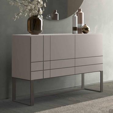 Oyster lacquered sideboard with high metal base