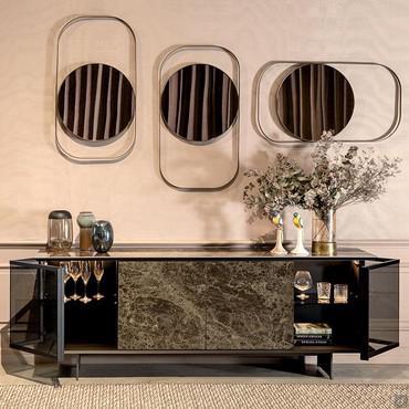 Aria elegant sideboard with porcelain stoneware and glass doors 