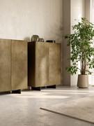 Detail of Maia tall sideboards in vintage brushed bronze lacquer finish