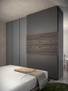 Remote-controlled sliding panel made from wood veneer with horizontal veining