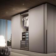 Mind oak sliding doors wardrobe with smooth plain dorrs and handles in the 3D model