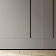 Blace coplanar sliding wardrobe with symmetric flush doors. Matt or glossy lacquer finish, also in a two colour version