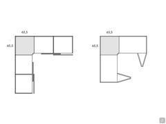 Examples of the use of the universal corner module (in gray) juxtaposed with two sliding modules or two with folding openings