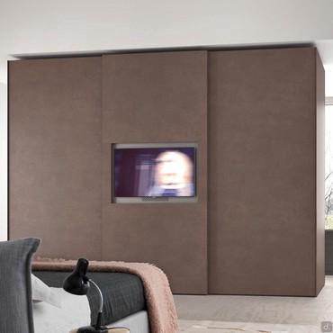 Wide sliding door wardrobe with built-in TV