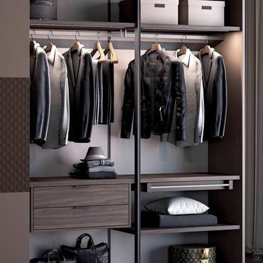 Interior fittings for Lounge hinged and sliding wardrobes: floor-standing drawers, raster and shelf with hanging tube