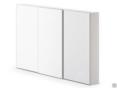 Midley shallow wardrobe with 3 sliding doors, all matt white lacquered with full-height handles in lacquered metal to match