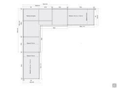 Special dimensions of the Wide sliding corner cabinet with standard depth, with central corner module and two end pieces at the sides