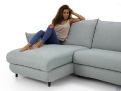 Comfortable chaise logue upholstered in Barren 18 fabric.