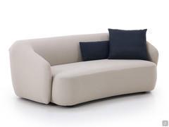 Laurent sofa in the 230 cm linear version, complemented by contrasting decorative cushions