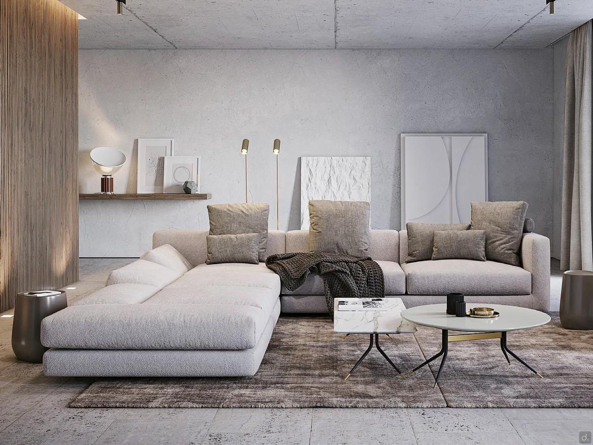 Omega sofa with folding backrests and armrests that when fully lowered create a continuous surface with the seat, an ideal situation to have a sort of relaxing peninsula or to position the sofa in the centre of the room