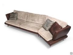 Roger designer sofa with two-tone leather and fabric upholstery