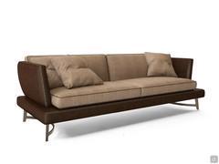 Roger linear sofa cm 235 p.100 with two-tone upholstery in Tuscania fabric and leather