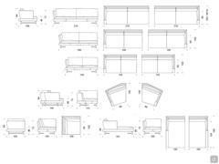 Roger sofa - summary of measurements of individual modular elements