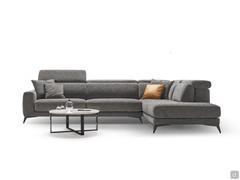 Newport sofa, model with meridienne corner, square armrest and fabric cover