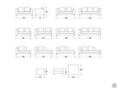 A diagram of the models and measurements of the Antigua sofa