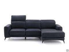 Linear sofa Newport with chaise longue, customizable in size and modularity. Upholstered in leather, fabric or leatherette