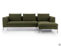 Modern sofa with chaise longue Antigua in Joint forest green fabric