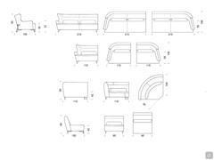 Doyle sofa - dimensions of terminal elements, corner, and central element