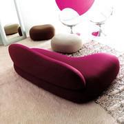 Scoop fabric upholstered sofa with chaise longue