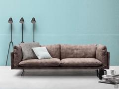 Aker sofa with high metal feet and leather upholstery