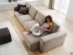 Attitude is a sofa with pull-out seat that becomes a chaise longue