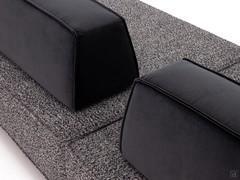 Detail of the Azimut 801 velvet cushions contrasting with the Nobu woven bouclé fabric seat