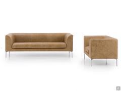 Alias 3-seater sofa and armchair upholstered in Retro 300 leather, with low polished aluminum feet