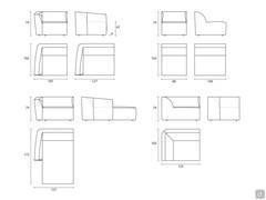 Davos sofa modularity: end, center, corner and chaise longue elements