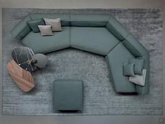 Another possible layout with the Peanut BX sofa elements. The peninsula modules can also be used as a practical ottoman in front of the sofa