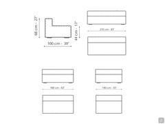 Peanut BX sectional sofa with peninsula by Bonaldo - Diagrams and measurements of central elements