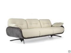 3-seater sofa with vintage style made entirely of leather, two-tone version