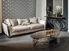 Luxury living room starring the sofa Voyage paired with the Isidoro coffee table and Rodin console table